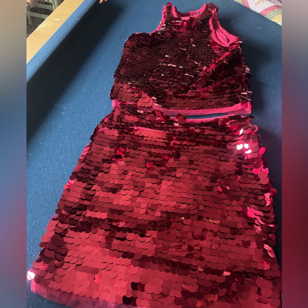 Red Sequin Sleeveless top and coordinating skirt-super fun, festive&flattering
